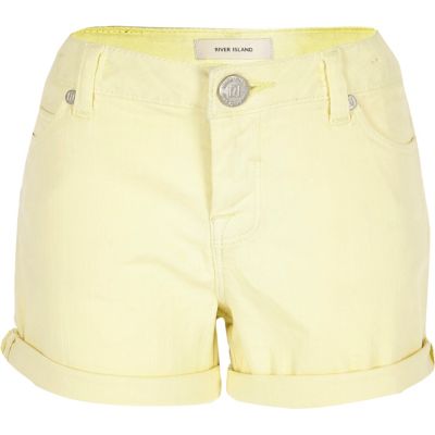Girls yellow denim turn-up shorts